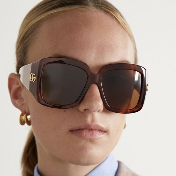 Gucci GG1402S 002 BRAND NEW Sunglasses Havana Brown Women Square Oversized - Picture 5 of 11